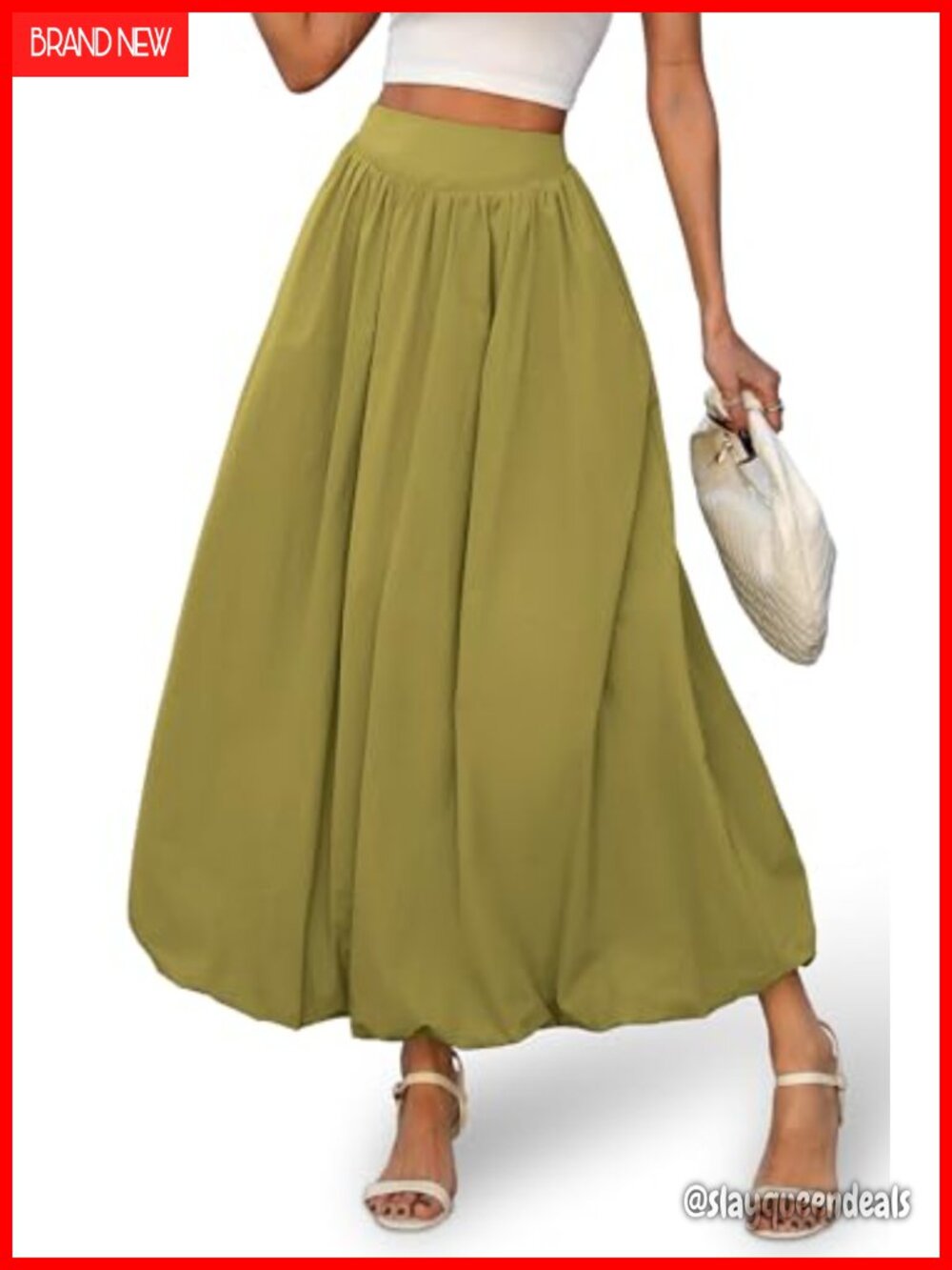 Womens Bubble Maxi Skirt Elastic Waist Puffy Hem A-Line